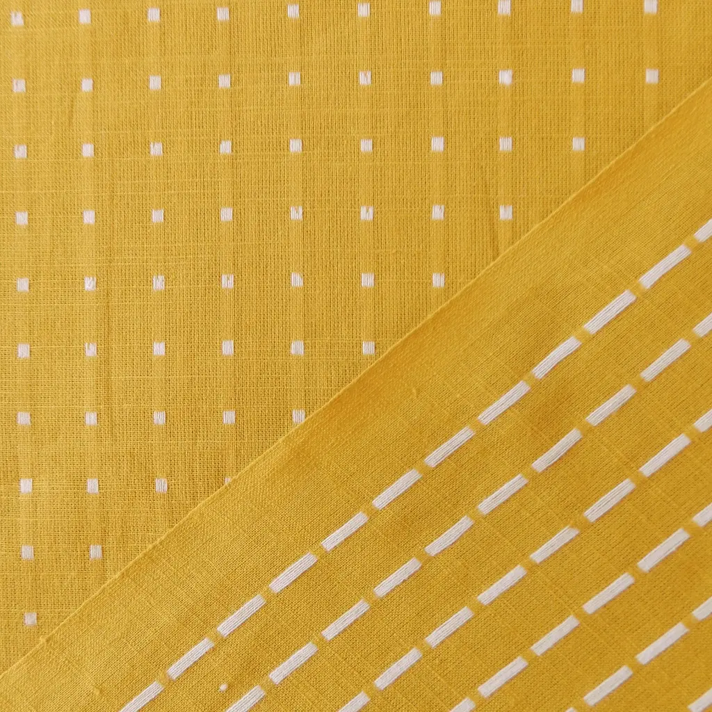 tissu indien butta dobby carreaux tissés jaunes recto verso.webp