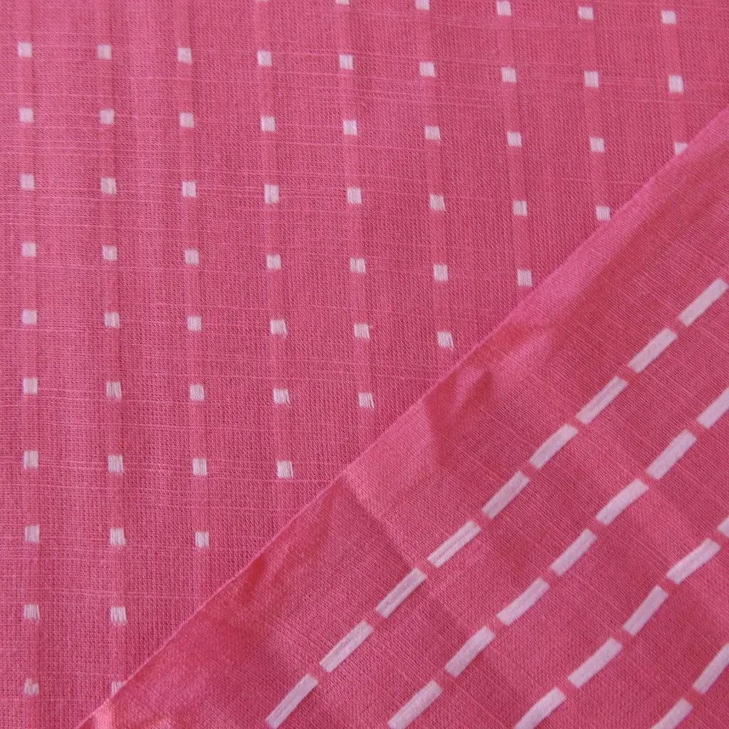 tissu indien butta dobby carreaux tisés roses recto verso.webp