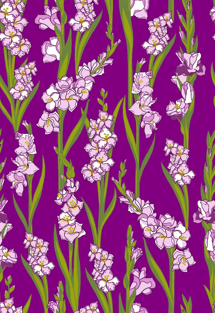 Viscose Glaïeuls sur fond mauve