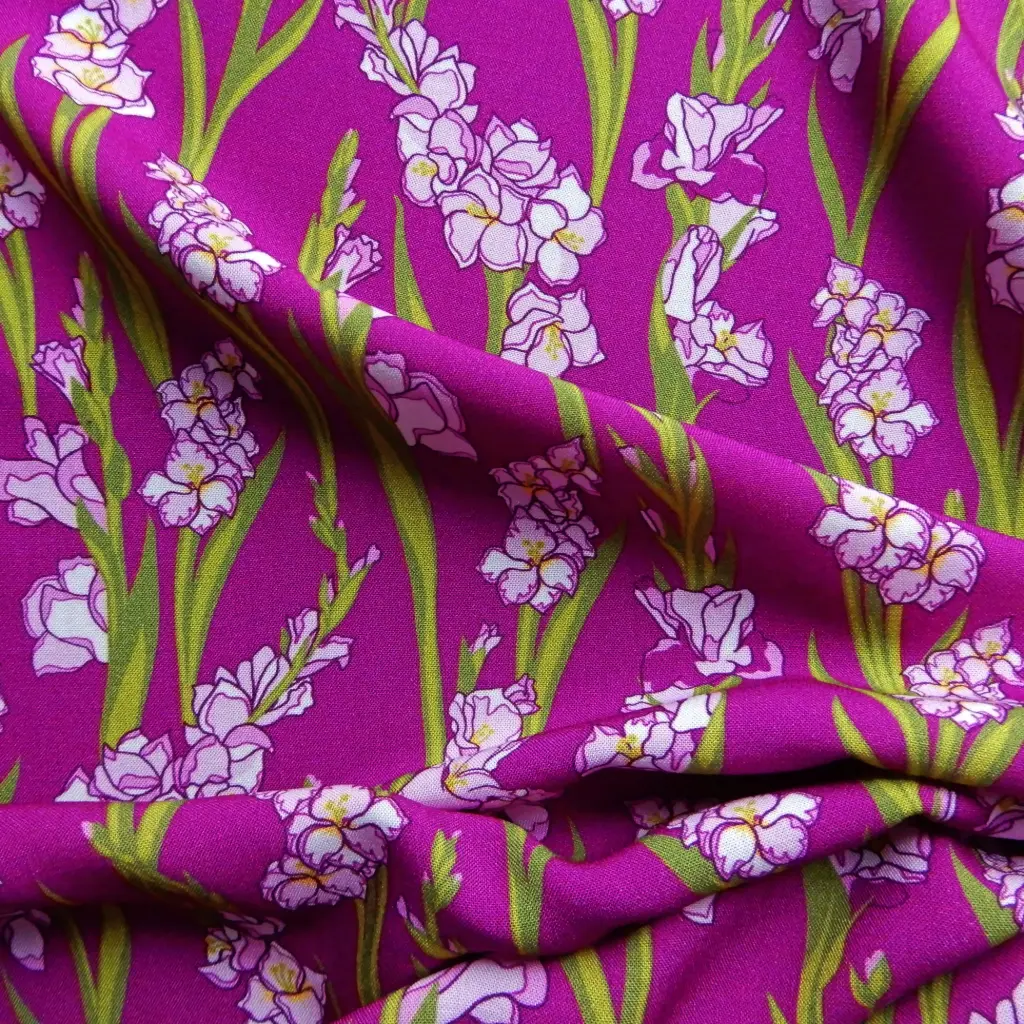 Viscose Glaïeuls sur fond mauve