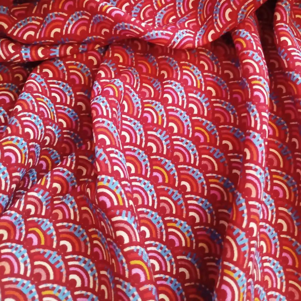 [VISC Spi] Viscose Seigaiha imprimée de vagues sur fond 