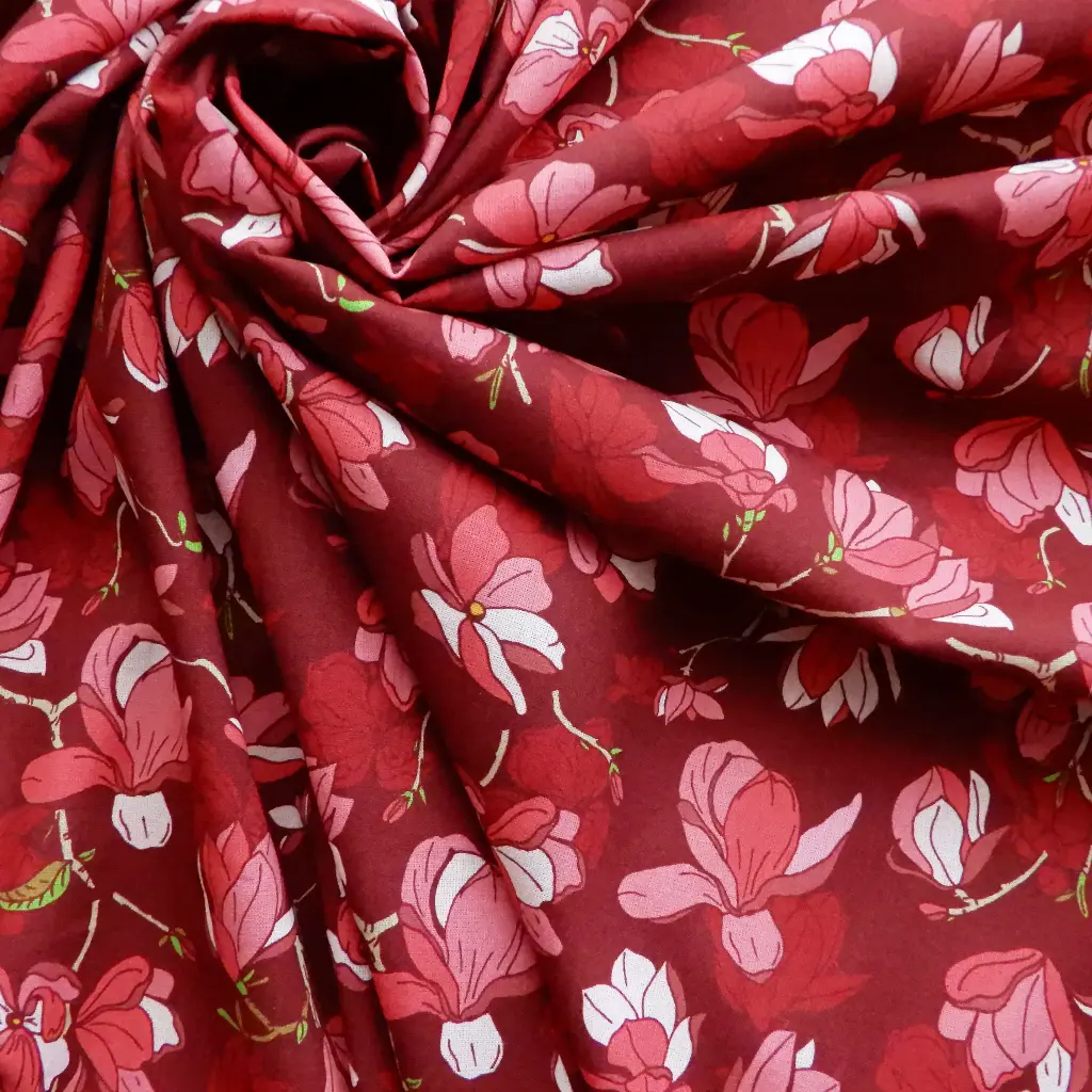 [KANO Magnolia bordeaux] Popeline de coton Magnolia bordeaux