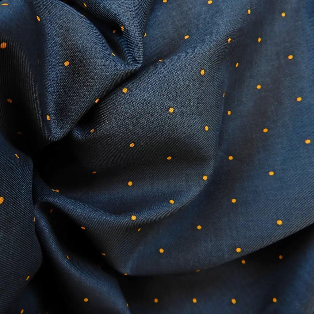 Magnifique coton bleu foncé à petits pois
