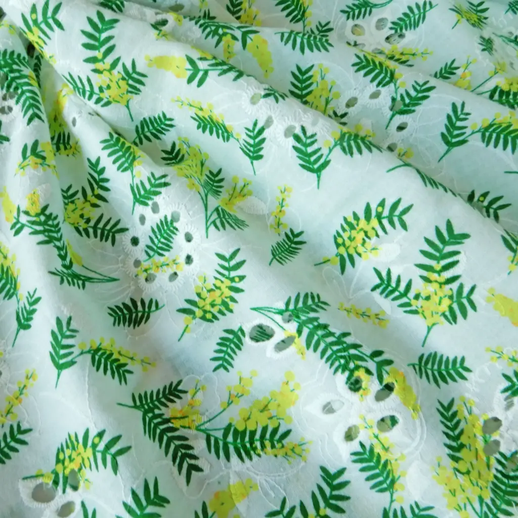 [MIMO brodé IT] Voile de coton brodé imprimé Mimosa