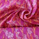 Voile de coton brodé Glaïeuls mauve et jaune