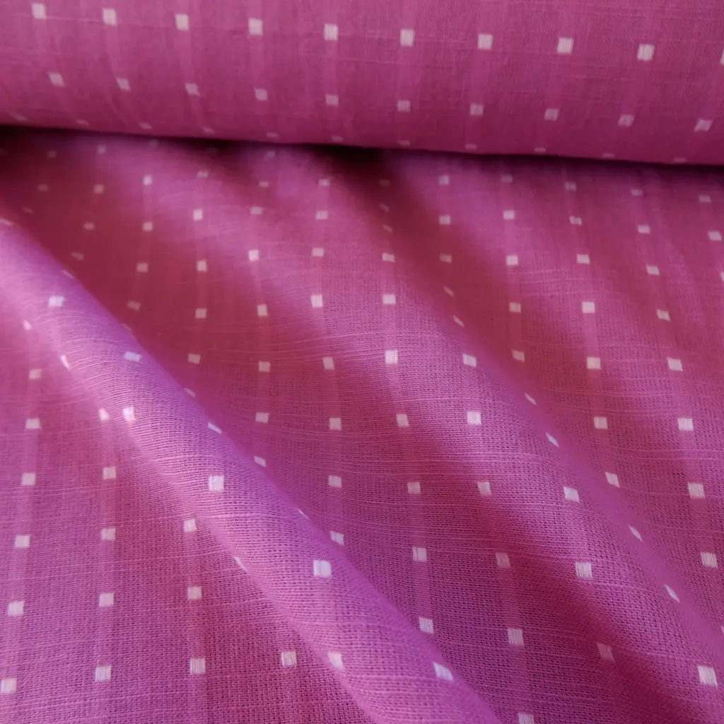 Coton Butta dobby à carreaux mauves et blancs