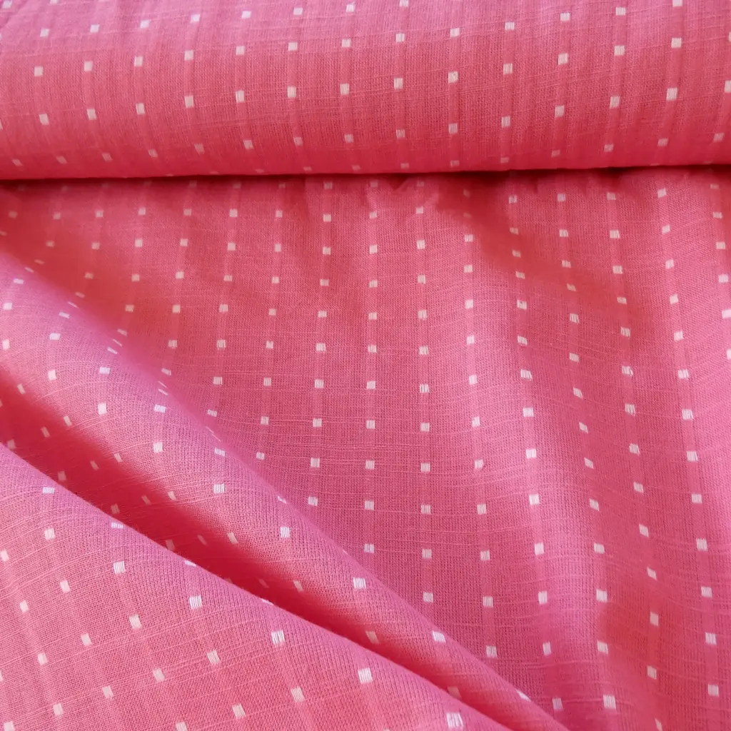 Coton Butta dobby à carreaux rose et blanc