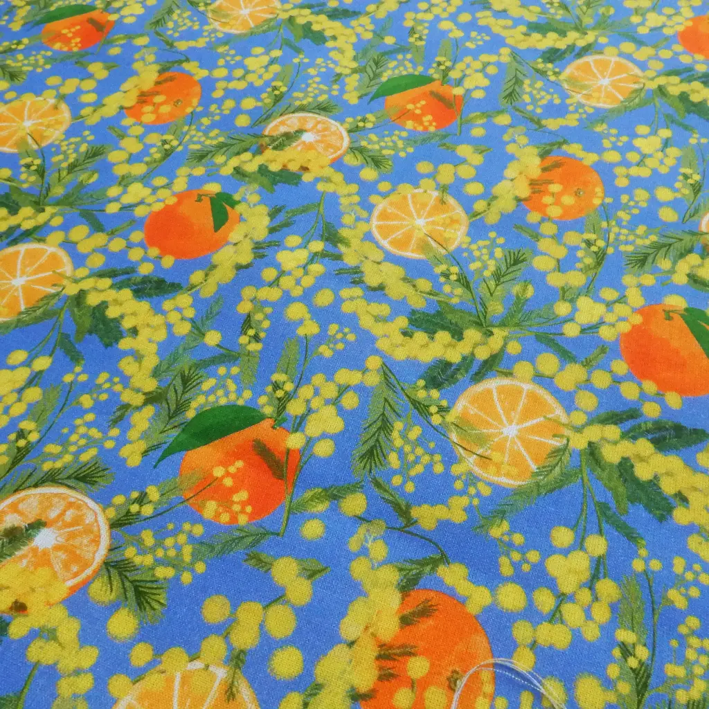[KANO Mimosa bleu] Popeline de coton Mimosa et oranges