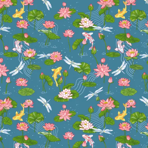 Viscose Lotus, koï et libellules