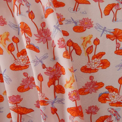 Coupon Lotus, koï et libellules dans les tons roses