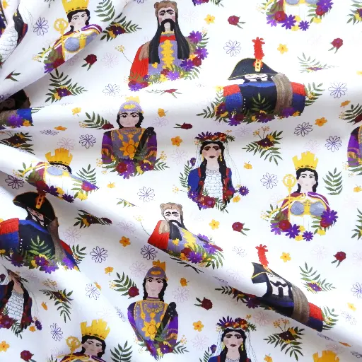 [KANO Géants fleuris blanc] Tissu coton Les géants d'Ath
