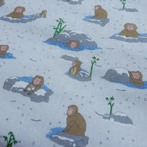 Popeline de coton Singes et onsen